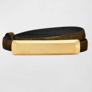 Tom Ford Croc Embossed and Brass Buckle Belt